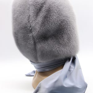 Back view mink fur hooded wrap - full coverage winter accessory, fur head warmer showing hood depth and scarf length