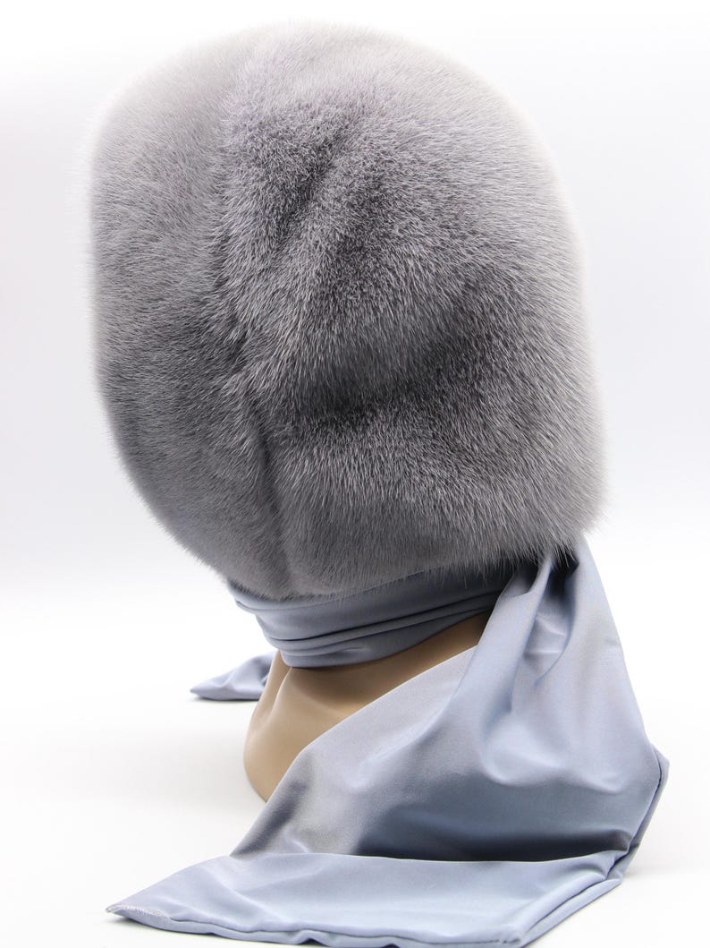 Back view mink fur hooded wrap - full coverage winter accessory, fur head warmer showing hood depth and scarf length