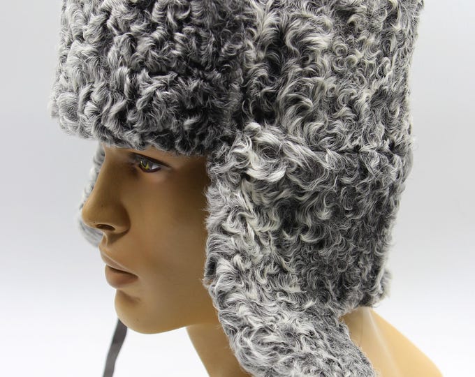 Natural Grey Astrakhan Fur Hat - Men's Karakul Winter Ushanka