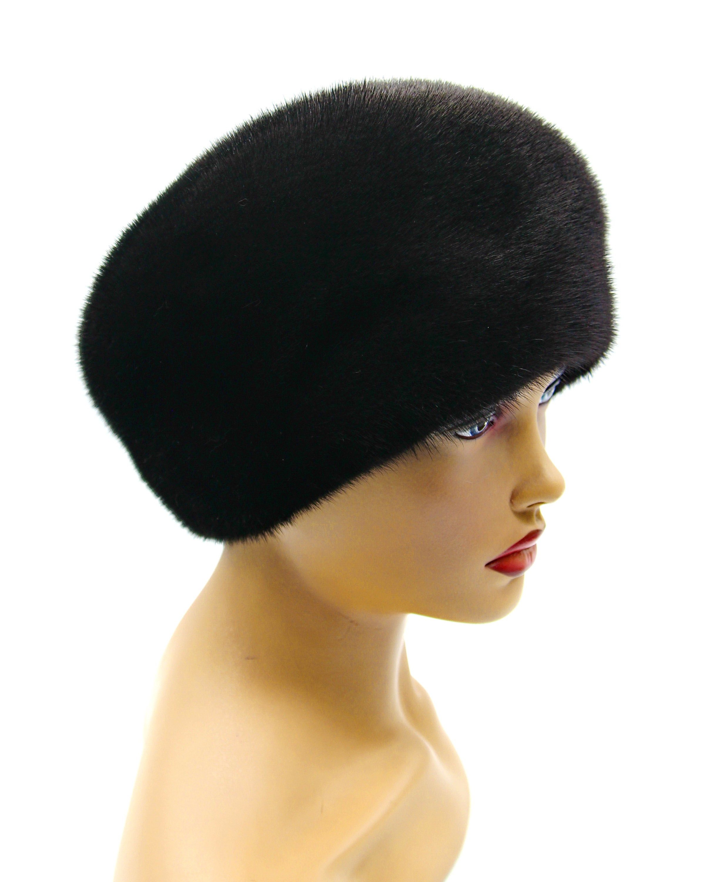 Women mink fur beret With Fold black. Etsy