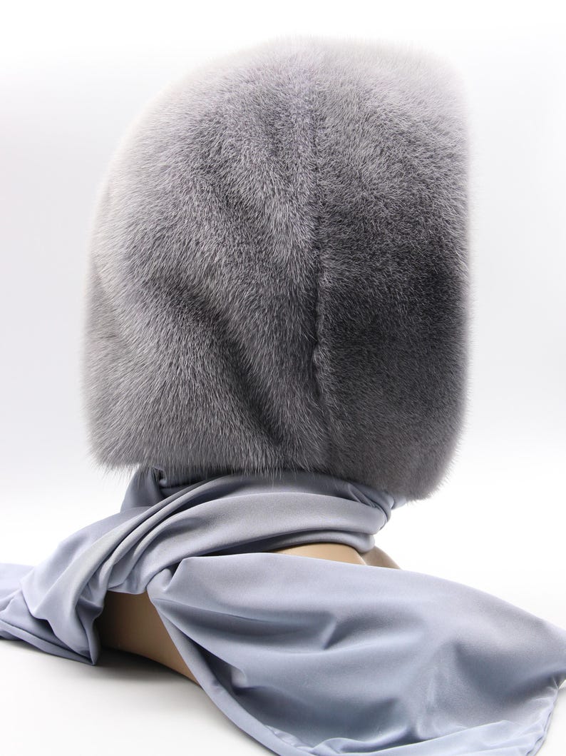 Layered styling mink fur hooded scarf - winter hat alternative with sophisticated draping, women's fur accessory for cold weather elegance