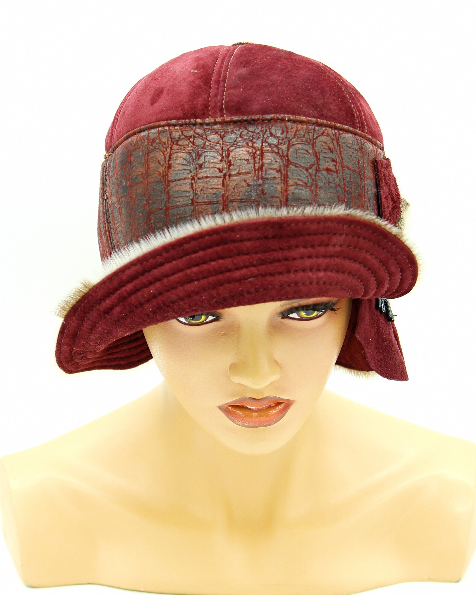 Women's hat Beauty vintage leather hat suede Etsy