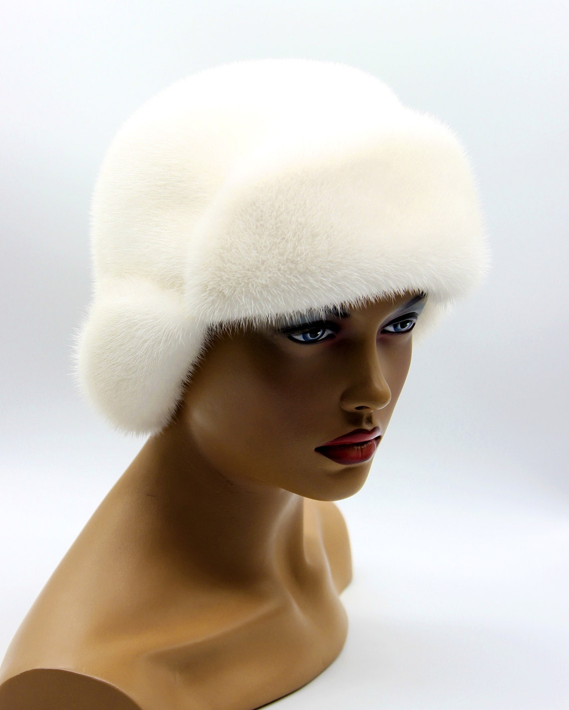 White fur hat Lobic mink hat real fur hat fur Etsy