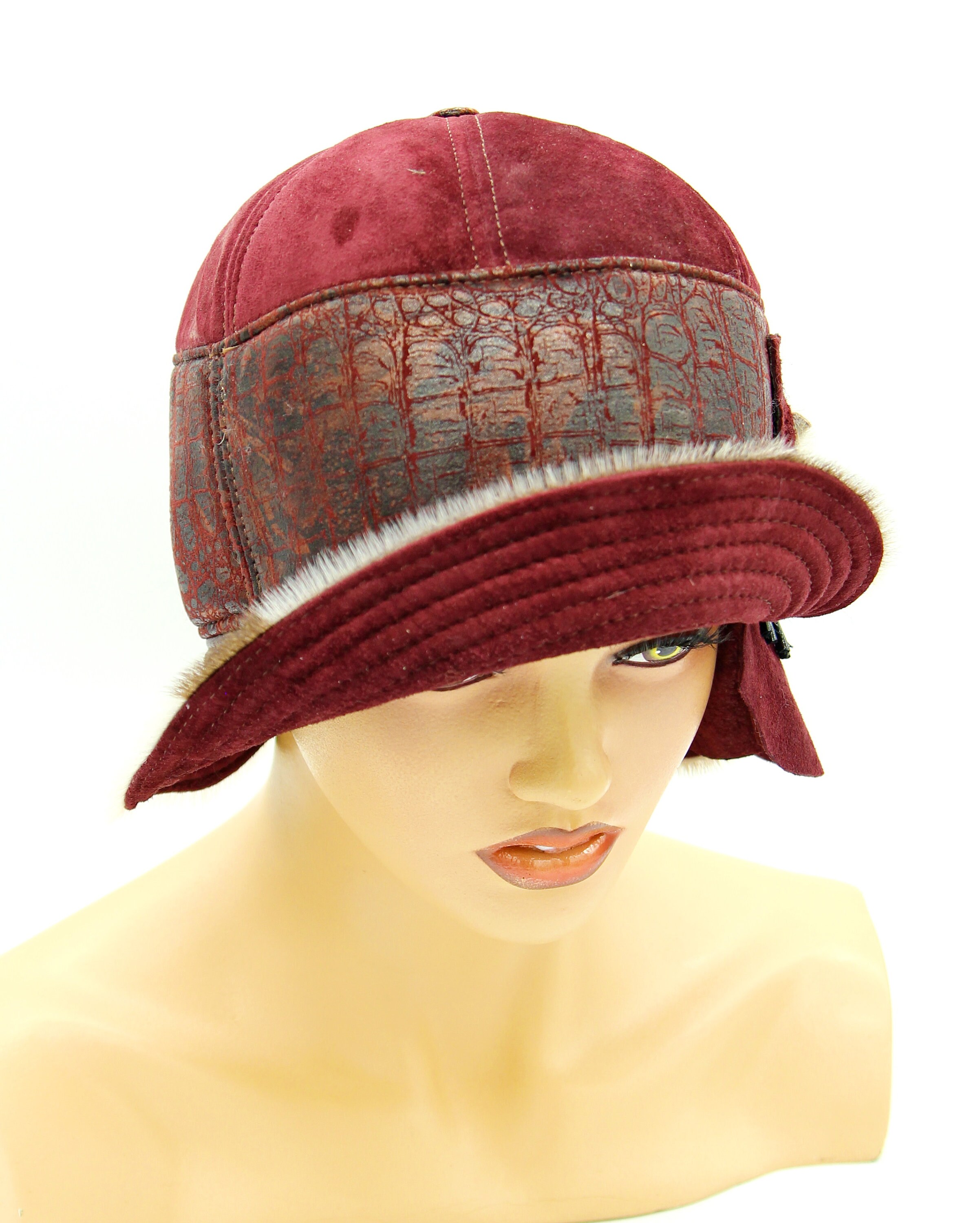 Women's hat Beauty vintage leather hat suede Etsy