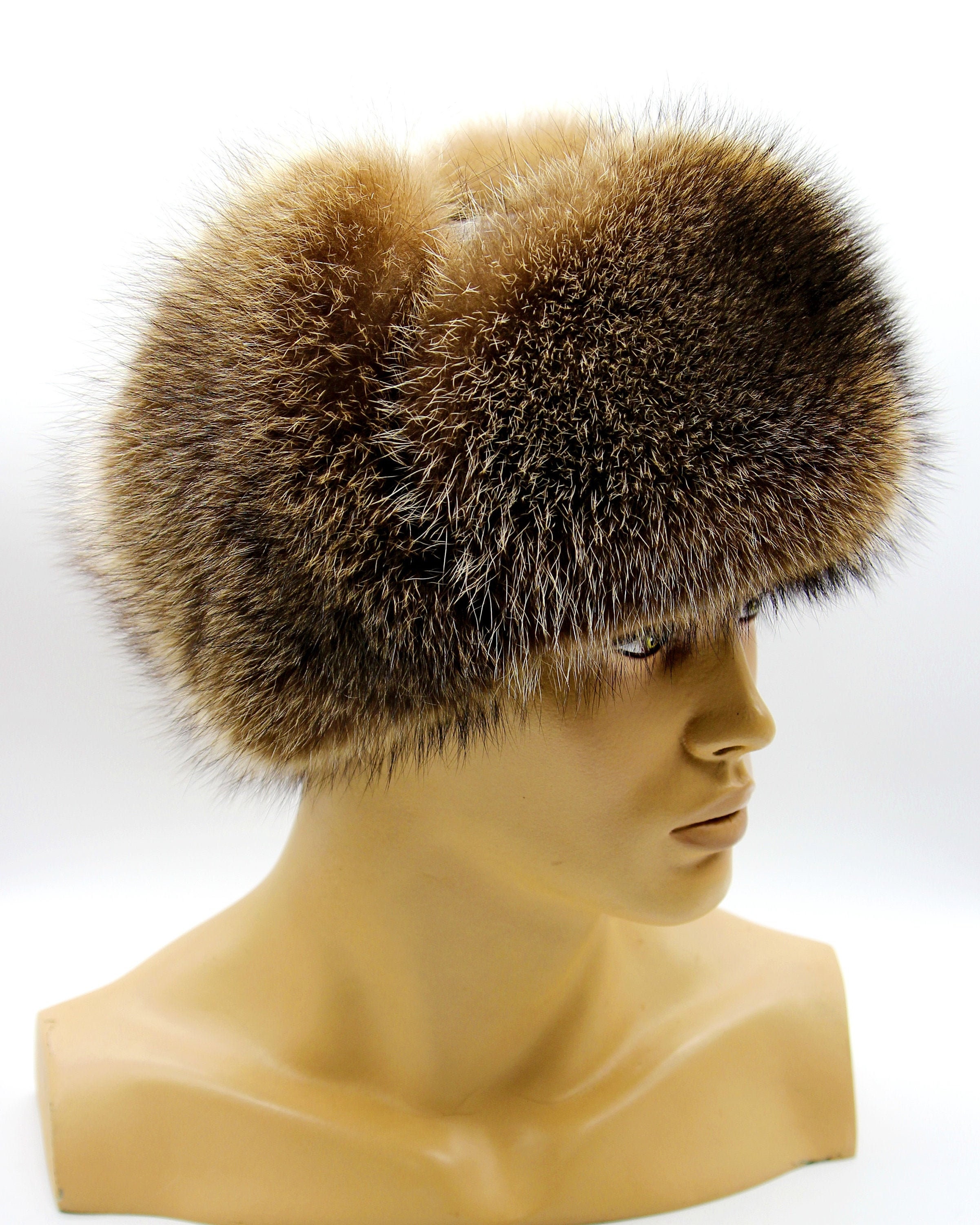 Winter fur men's trapper hat from a raccoon and leather Etsy