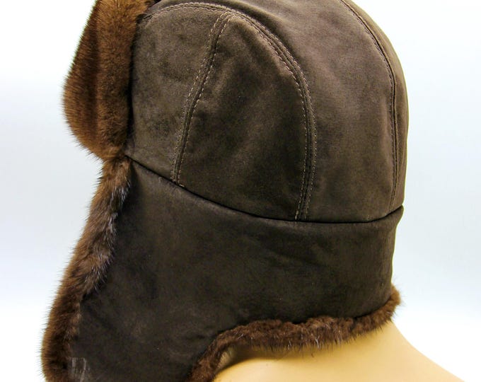 Pastel Brown Mink Fur Suede Ushanka Youth - Monochromatic Luxury Winter Hat
