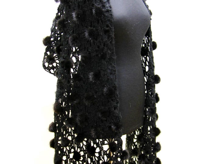 Mink Fur Stole Handmade Real Fur Wrap Black Fur Shawl Mink Stole Natural Fur Scarf Gift for Her
