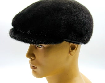 Fur Mink Newsboy Fur Cap: Men display picture 3