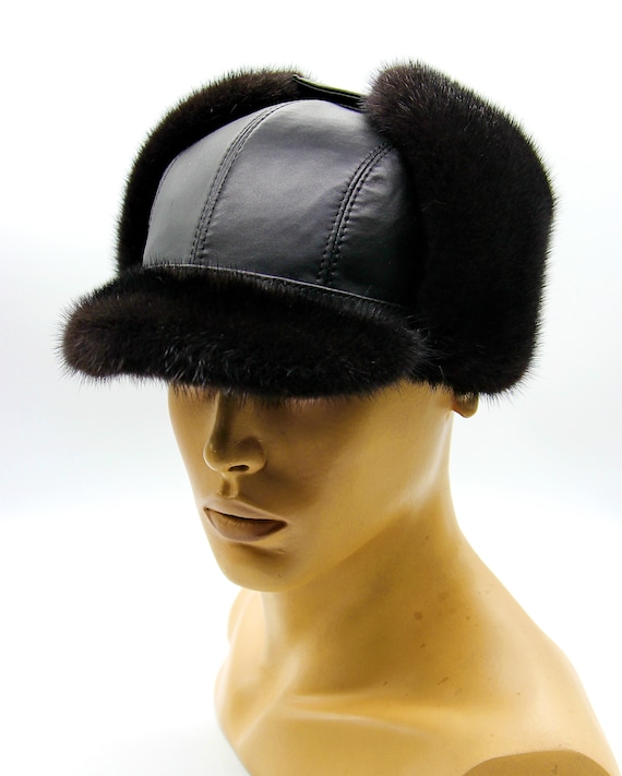 mens leather fur hats
