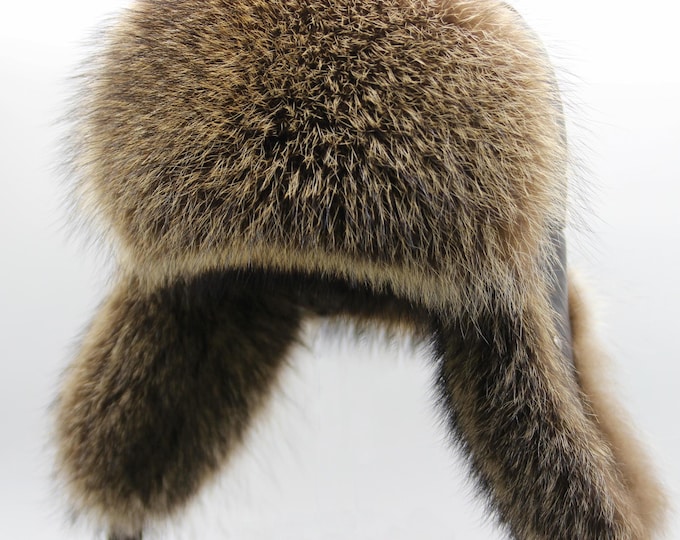Raccoon Fur Real Leather Ushanka - Authentic Winter Hat with Premium Materials