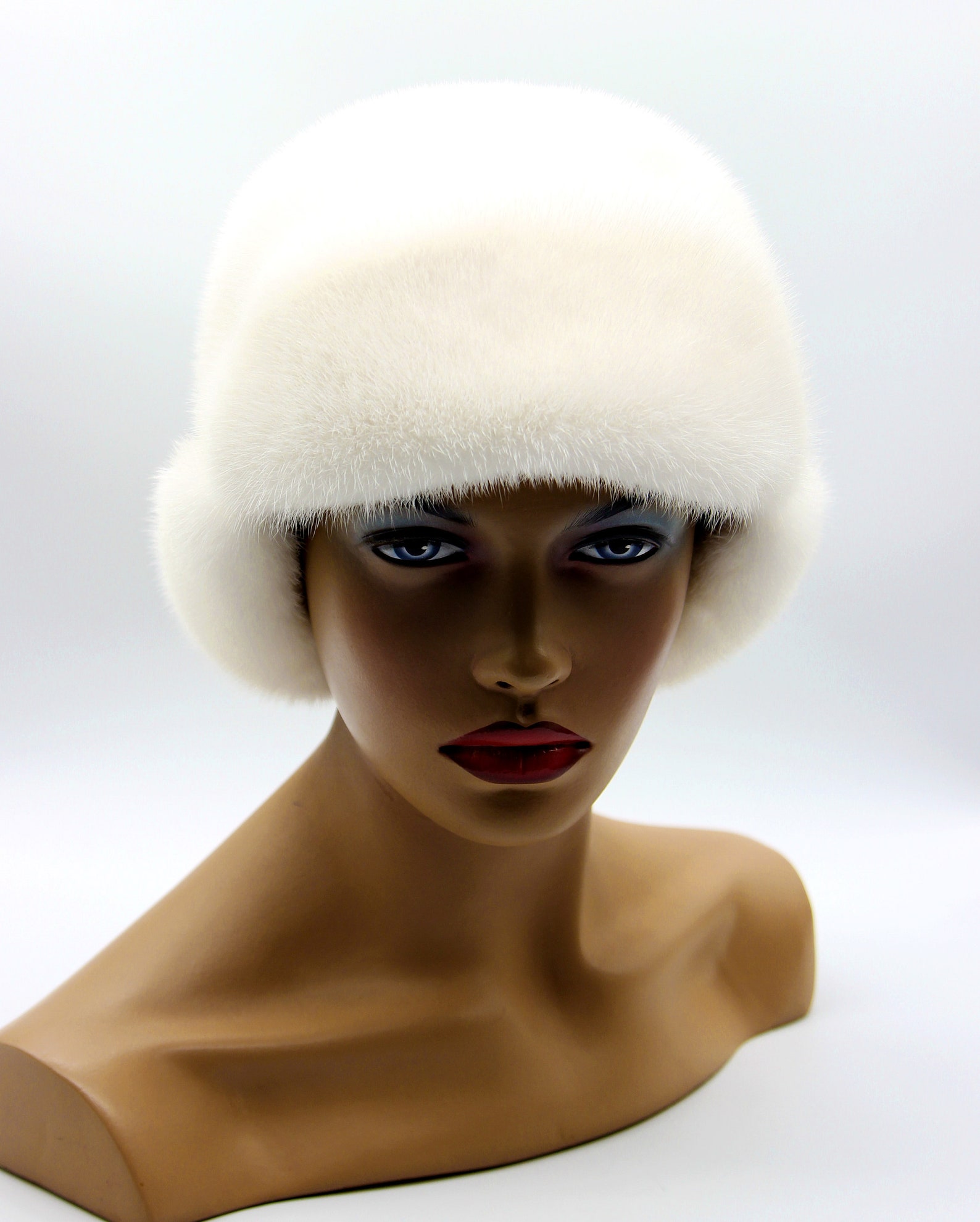 White fur hat Lobic mink hat real fur hat fur | Etsy