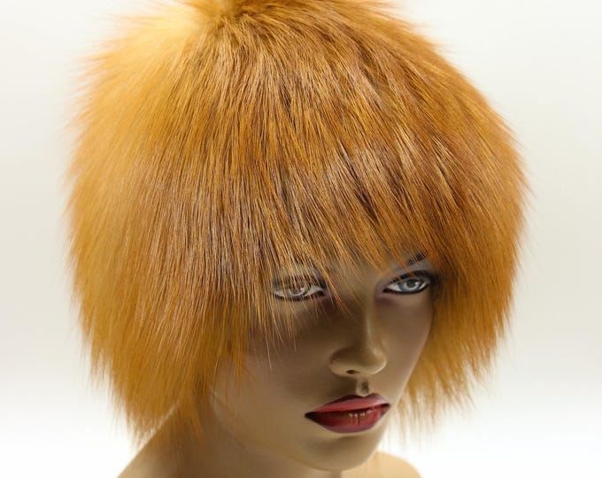 Natural Fox Fur Hat with Knitted Base - Women's Winter Beanie