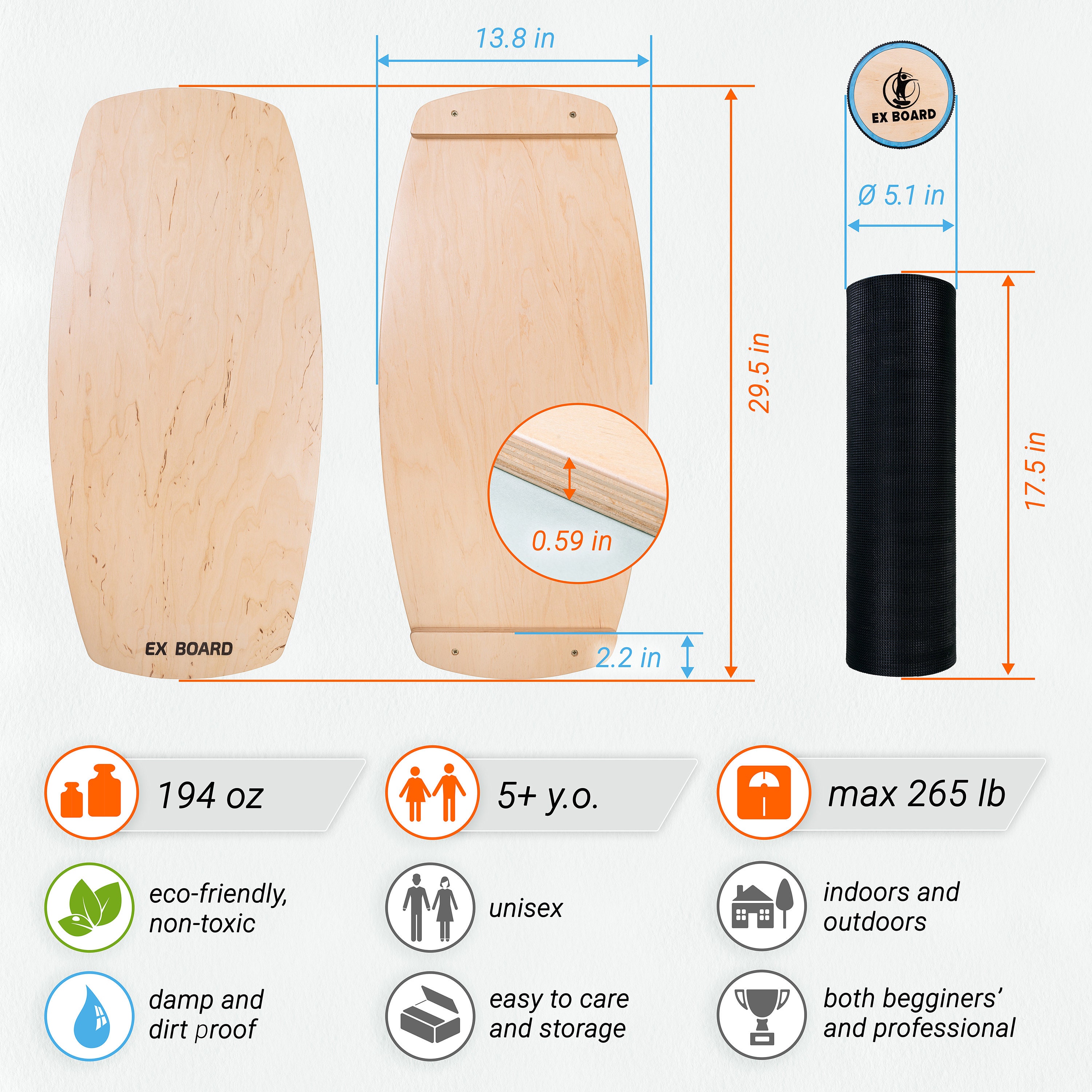 APPINC Maple Wood Balance Board – Handmade, Non-Slip, With Plastic Roller For Hockey & Fitness