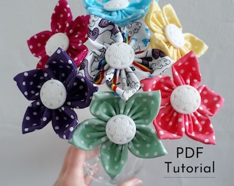 Fabric Flower Tutorial - PDF Instructions for a DIY Fabric Stemmed Daisy Flower - Instant Download Pattern