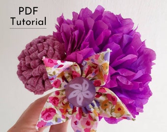 PDF instructions for a Felt, Fabric and Tissue Paper Stemmed Flowers. Tutorials for felt, fabric and paper flowers. Instant download