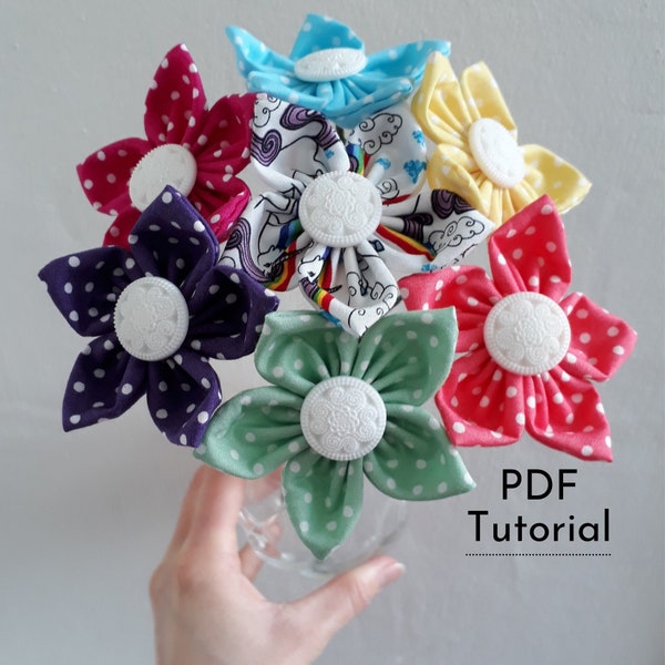 Fabric Flower Tutorial - PDF Instructions for a DIY Fabric Stemmed Daisy Flower - Instant Download Pattern