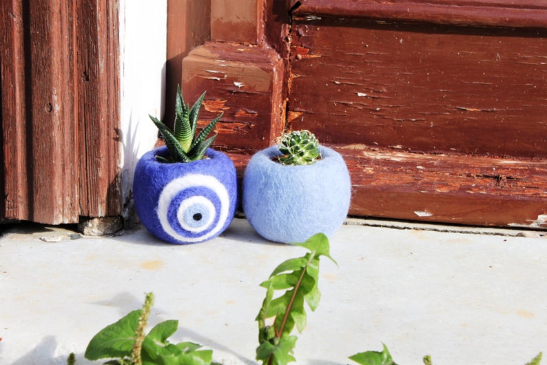 gardening gift for her table centerpiece blue planters planter pots Decorative evil eye cactus planter decor home decor gift for mom