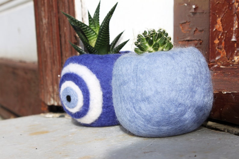 gardening gift for her table centerpiece blue planters planter pots Decorative evil eye cactus planter decor home decor gift for mom