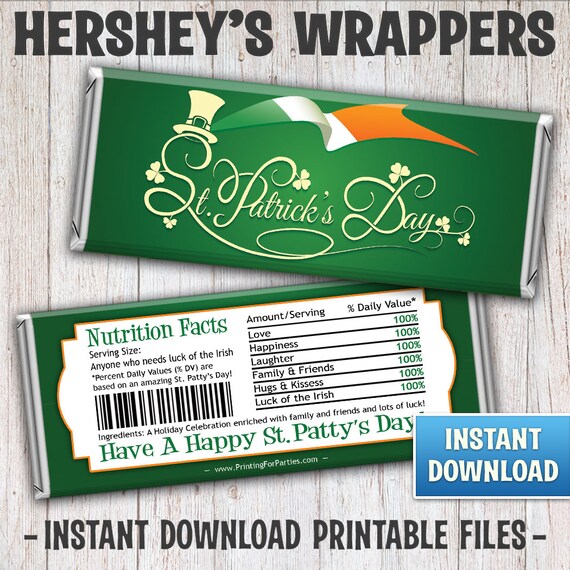 St. Patrick's Day Hershey's Bar Wrappers, St. Patrick's Candy Bar Wrappers, Candy Bar Wrappers, St. Patty's, Irish, Instant Download – 175 Il_570xn