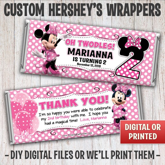 Personalized Minnie Mouse Hersheys Candy Bar Wrappers, Custom Minnie Mouse Candy Bar Wrappers, Free Foil, Digital File or Printed - 057P Il_570xn
