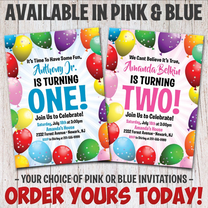 Personalized Balloons Birthday Invitation Birthday Balloon Etsy