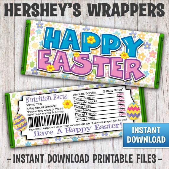 Easter Hershey's Bar Wrappers, Easter Candy Bar Wrappers, Candy Bar Wrappers, Easter Chocolate Wrapper, Easter Bunny, Instant Download – 183 Il_570xn