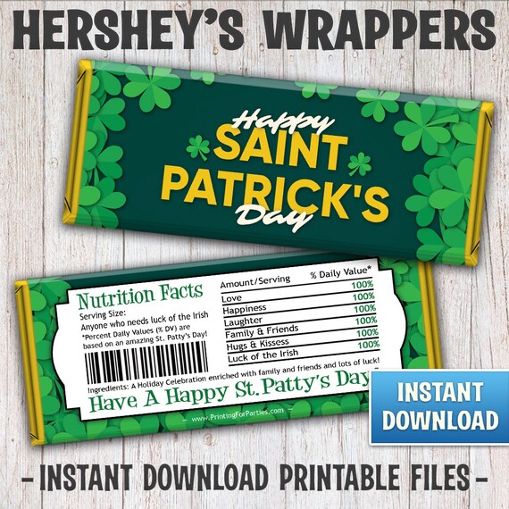 St. Patrick's Day Hershey's Bar Wrappers, St. Patrick's Candy Bar Wrappers, Candy Bar Wrappers, St. Patty's, Irish, Instant Download – 173 Il_570xn