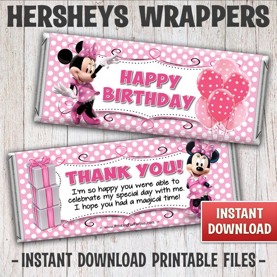 Printable Minnie Mouse Candy Bar Wrappers, Minnie Mouse Hershey Bar ...
