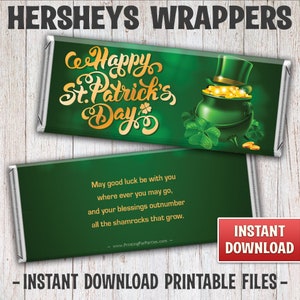 Printable St. Patrick's Day Candy Bar Wrappers, St. Patrick's Day Hershey Bar Wrappers, Instant Download Printable Candy Wrappers - 023