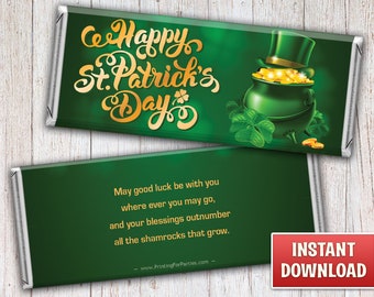 Druckbare St. Patricks Day Candy Bar Wrappers, St. Patricks Day Hershey Bar Wrappers, Instant Download Printable Candy Wrappers - 023