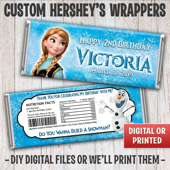 Personalized Anna Frozen Candy Bar Wrappers, Anna Frozen Hersheys Wrappers, Frozen Birthday Party, Free Foil, Digital File or Printed - 051 Il_570xn