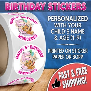 Teddy Bear Birthday Party Stickers Personalized, Teddy Bear Stickers, Teddy Bear Labels, Round Stickers, Birthday Party Stickers 0002