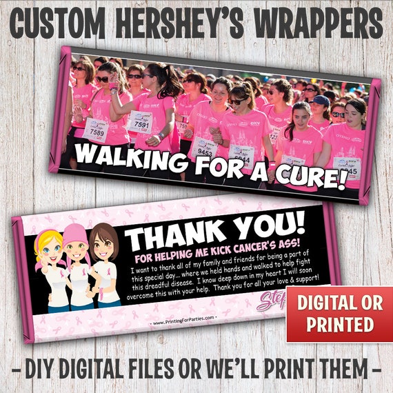Breast Cancer Awareness Candy Bar Wrappers, Breast Cancer Hersheys Wrappers, Walking For A Cure, Free Foil, Digital File or Printed - 034 Il_570xn