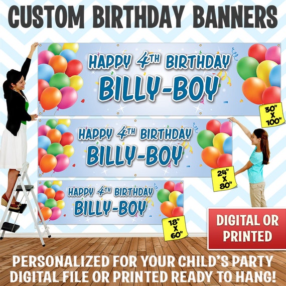 Custom Personalized Balloons Birthday Banner Decoration, Custom Banner, Personalized Banner, Balloons, Birthday Backdrop Decoration - 029 Il_570xn