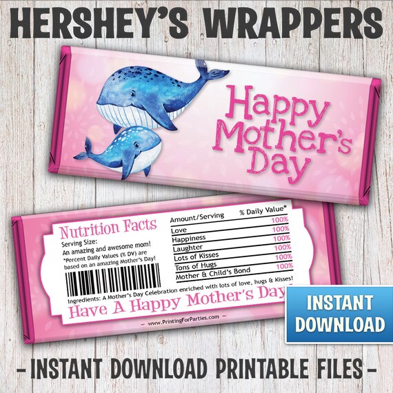 Whale Mother's Day Hershey's Bar Wrappers, Mother's Day Candy Bar Wrappers, Candy Bar Wrappers, Mom, Mommy, Instant Download – 178-V8 Il_570xn