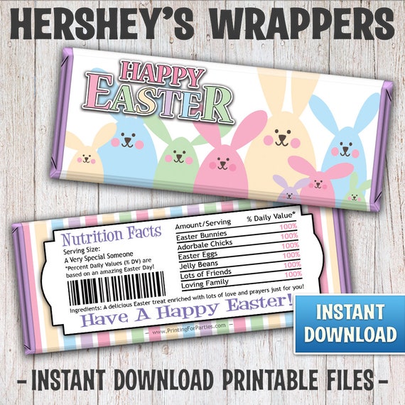Easter Hershey's Bar Wrappers, Easter Candy Bar Wrappers, Candy Bar Wrappers, Easter Chocolate Wrapper, Easter Bunny, Instant Download – 184 Il_570xn