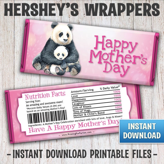 Panda Bear Mother's Day Hershey's Bar Wrappers, Mother's Day Candy Bar Wrappers, Candy Bar Wrappers, Mom, Mommy, Instant Download – 178-V5 Il_570xn