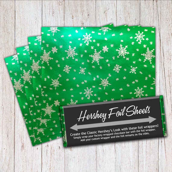 Snow Foil Sheets, Green, Hershey Foil Sheets, Hershey Foil Wrappers, Candy Bar Foil Sheets, Foil Wrappers for Wrapping 1.55Oz Hershey Bars Il_570xn