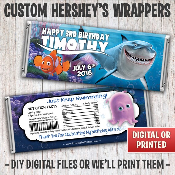 Finding Nemo Candy Bar Wrapper, Finding Dory Candy Bar Wrapper, Nemo Hersheys Wrappers, Free Foil, Nemo Dory Digital File or Printed - 048-2 Il_570xn