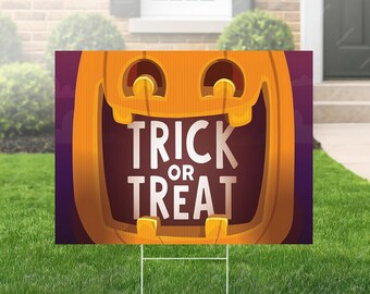 Halloween Pumpkin Yard Sign, Trick-or-Treat Lawn Decor (Digital File or Printed)