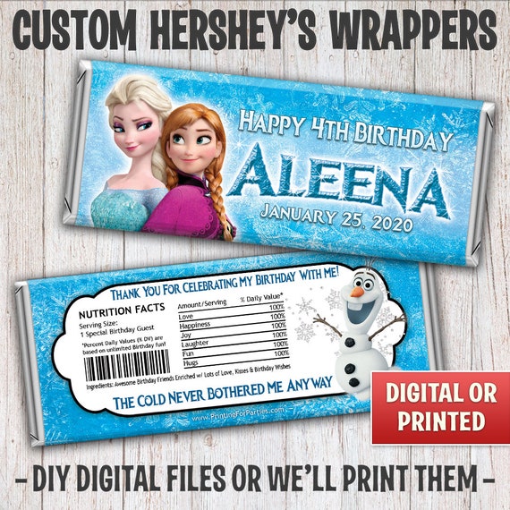 Personalized Elsa Anna Frozen Candy Bar Wrappers, Elsa Anna Frozen Hersheys Wrappers, Frozen Birthday Party, Digital File or Printed - 054 Il_570xn