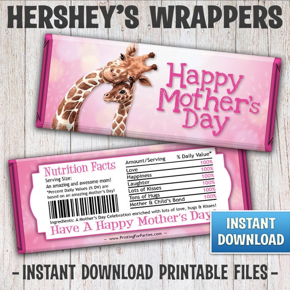 Giraffe Mother's Day Hershey's Bar Wrappers, Mother's Day Candy Bar Wrappers, Candy Bar Wrappers, Mom, Mommy, Instant Download – 178-V2 Il_570xn