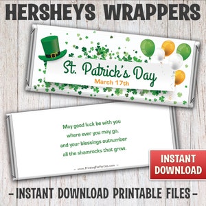 Printable St. Patrick's Day Candy Bar Wrappers, St. Patrick's Day Hershey Bar Wrappers, Instant Download Printable Candy Wrappers - 022