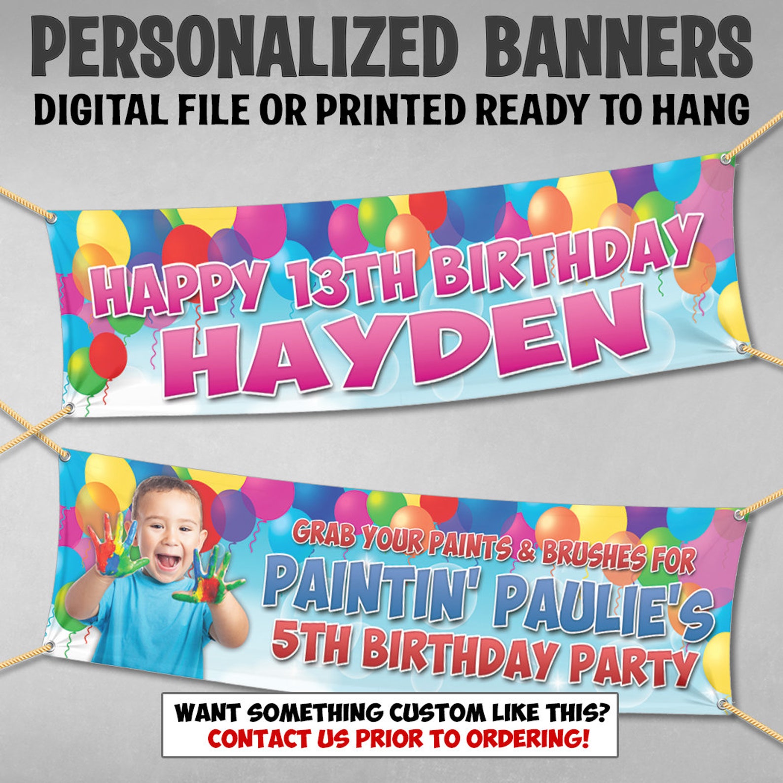 Custom Personalized Balloons Birthday Banner Decoration Etsy