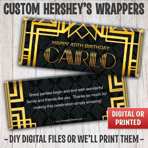 Great Gatsby Candy Bar Wrapper, Art Deco Candy Bar Wrapper, Retro Candy Bar Wrappers, Vintage, Free Foil, Digital File or Printed - 019 Il_570xn