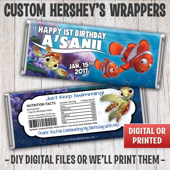 Finding Nemo Candy Bar Wrapper, Finding Dory Candy Bar Wrapper, Nemo Hersheys Wrappers, Free Foil, Nemo Dory Digital File or Printed - 049-2 Il_570xn