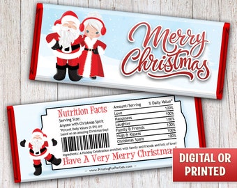 Santa & Mrs. Claus Merry Christmas Chocolate Candy Bar Wrapper – Perfekt für Hersheys Milchschokolade Tafeln - 0137