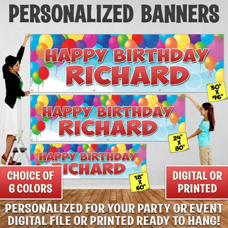 Custom Personalized Balloons Birthday Banner Decoration Etsy