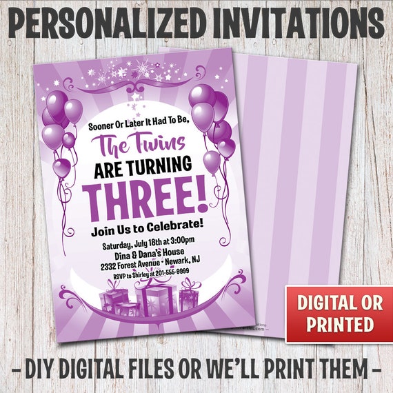 Personalized Balloons Birthday Invitation, Birthday Balloon Invitation, Balloons Invitation, Digital File or Printed, 4x6 or 5x7 – 015PR Il_570xn