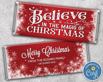 Digital Christmas Holiday Candy Bar Wrappers, Chocolate Candy Bar Wrappers, Christmas Party, You Edit on Corjl and Print Now! – ART00004